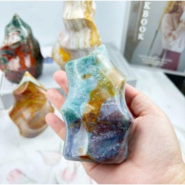 FZBHRO Ocean Jasper Tower Flame Shaped Healing Crystal Stone Tower Statue Rock Torch Shaped Collectible Figurines 0.8-1.3 Pound