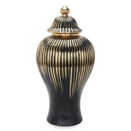 Udorich Elegant Black and Gold Ceramic Decorative Ginger Jar Vase for Home Décor, Versatile Storage and Flower Display