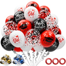 78 Pcs Graduation Balloons Class of 2025 Graduation Party Decorations Red Black Congrats Grad Balloons with Ribbons, 12 Inch Red White Confetti Ballons for Grad Decorations Supplies