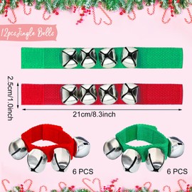 12 Pcs Christmas Wrist Jingle Bells,Bracelets Hand Bell Band Instrument Percussion Musical Ankle Bell for Kids,Party Favors,Green Red