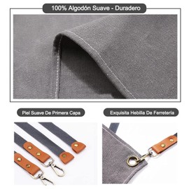 Delantal de pintura Delantal de cocina Delantal de trabajo de madera Delantal de espalda cruzada Delantal de hombre y de mujer Sección universal Correas ajustables y grandes bolsillos Gris