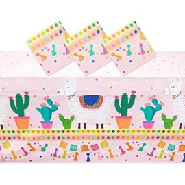 Sparkle and Bash Plastic Tablecloth, Llama Birthday Party Supplies (54 x 108 in, 3-Pack)