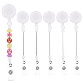 PATIKIL Beadable Badge Reels, 6 Pcs Beaded Retractable Clips Holder Badge Reel Bulk Keychain Blank Bar with Belt Clip for ID Name Badge DIY, Office Worker, White