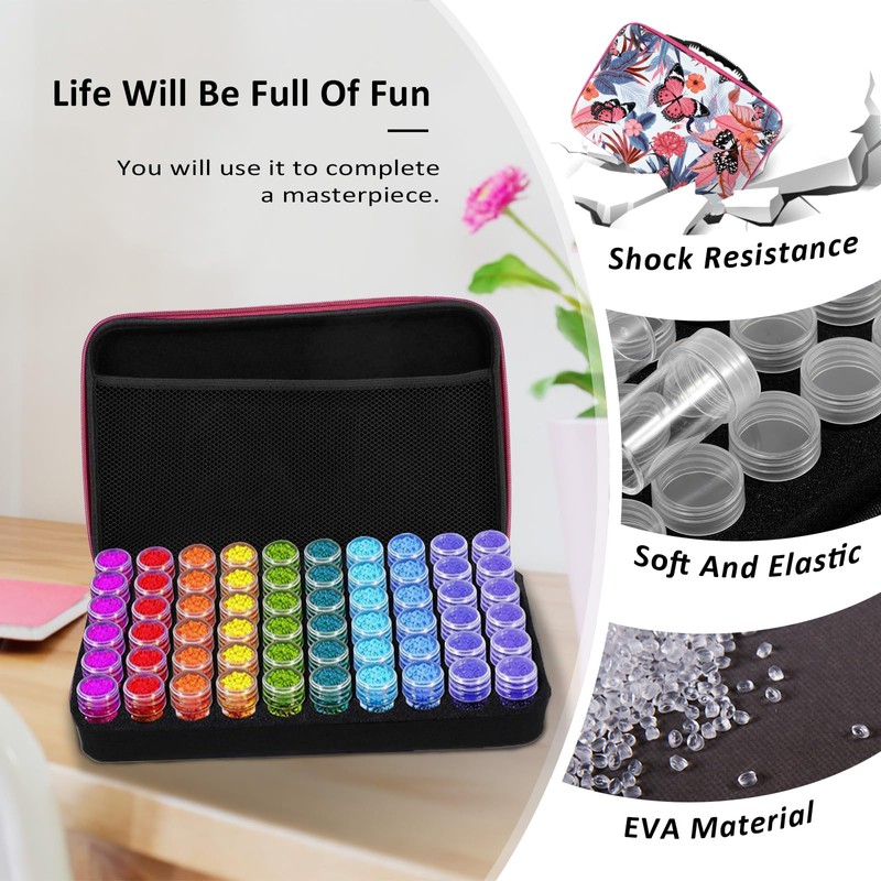 Foribyw 60 Slots Diamond Box with Label Stickers,Portable Bead Case