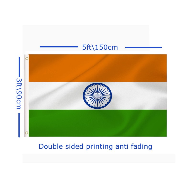 LARGE Hindi Indian Flag, 3x5Ft India Flags Banner For Indoor