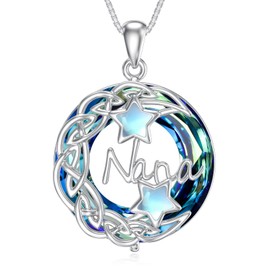 ROMANTICWORK Moonstone Nana Necklace for Women Sterling Silver Crystal Celtic Moon Pendant Jewelry Birthday Mother's Day Gifts for Grandmother, Sterling Silver, Moonstone