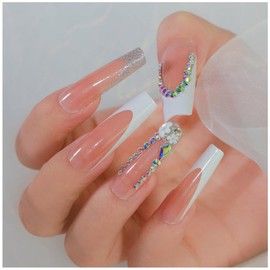 GALSPRO Long Press on Nails - Set of 24 Fake Nails with Designs in 12 Different Sizes for Perfect Fit, Cute False Nails Kit for Women with 0.07oz Nail Glue, A Double Sided Nail File & Cuticle Stick