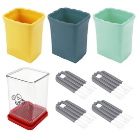 8PCS Cup Slicer Set - Fruit Vegetable Cutter for Strawberry, Banana, Egg, Mushroom-Handheld Kitchen Slicer with Cleaning Brushes，Stainless Steel & PP Safe Material (Multi-Color)