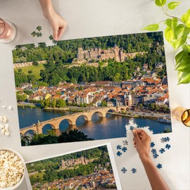 Lantern Press Heidelberg, Germany, Historic View of Town and Castle 1000 Piece Jigsaw Puzzle for Adults, Made in USA with Reference Poster
