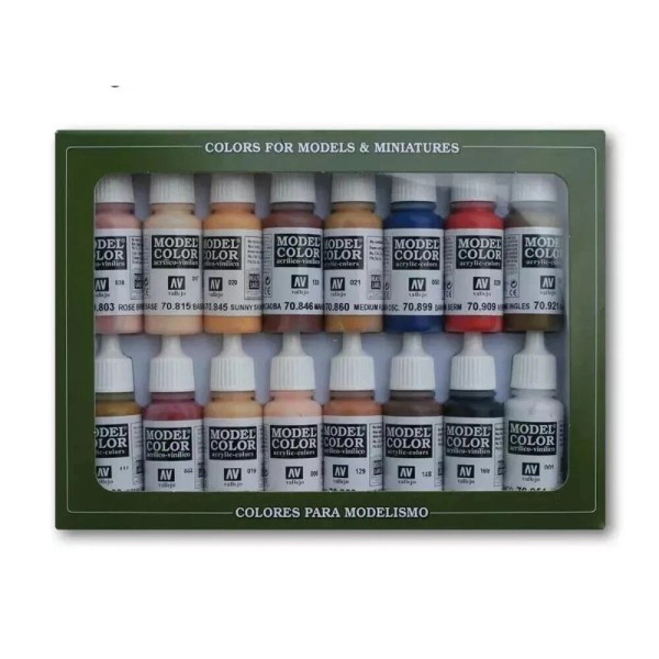Branded Vallejo Face/Skin Colors Paint Set 16-Colors 17ml