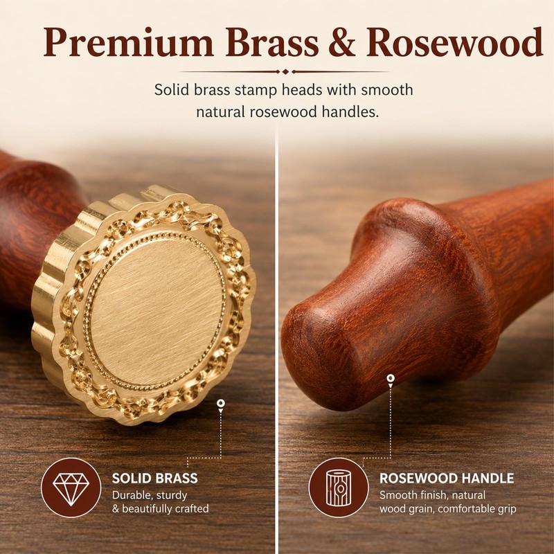 2 Pcs Frame Wax Seal Stamp Set, 3D Embossed Brass