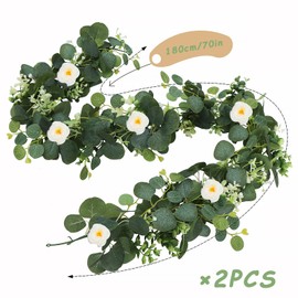 XIAQICA Pack of 2 Eucalyptus Garland, Artificial Flower Garland, 180 cm, Hanging Roses Garland, Flower Wall for Wedding, Party, Wall, Dining Table, Garden, Christmas Decoration, Spring Decoration