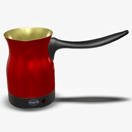 MIDO BROS. Electric Turkish Coffee Maker Pot Stainless Steel for Arabic, Greek, & Turkish Coffee, Cool Touch Handle 360 Degree Cordless Rotation Base, Fast, Keep Boiling Water 800W (Red)