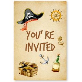 Soiceu Pirate Birthday Party Invitations with Envelopes Set of 20 Pirate Treasure Map Kids Birthday Party Invites