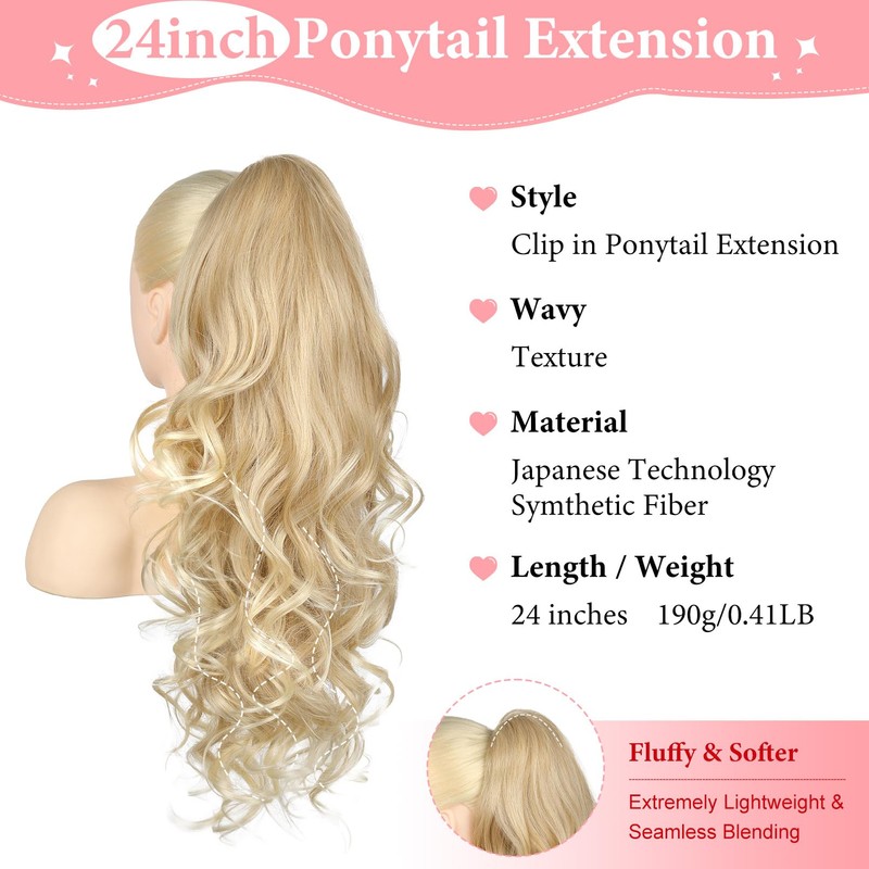 Brikabia Ponytail Extension, 24" Claw Clip in Ponytail Extensions Long