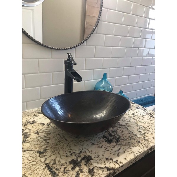 17" Oval Hand Forged Copper Vessel Bathroom Sink