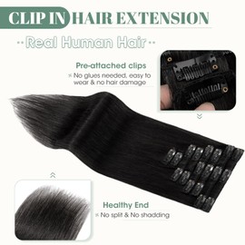 Rich Choices Clip in Hair Extensions Human Hair Black 20 Inch Remy Hair Extensions Clip in, 8PCS 70g Thin Weft