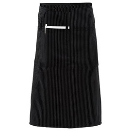 FAME F68 Mid-Length Bistro Apron with Pencil Stalls - Black & Gray Pinstripe (WFA83424BP)