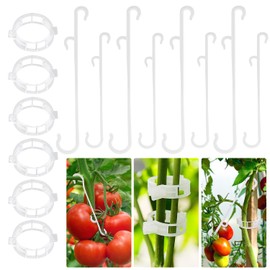 SANOU Tomato Hooks Pack of 100 Tomato Hooks with 60 Tomato Clips - Tomato Hooks Tomato Support Hooks Plants for Hanging Tomatoes and Cucumbers