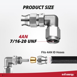 EVIL ENERGY Stainless Steel 4AN PTFE Hose End Fitting, 4AN 90 Degree Fitting for PTFE Hose Only, Silver