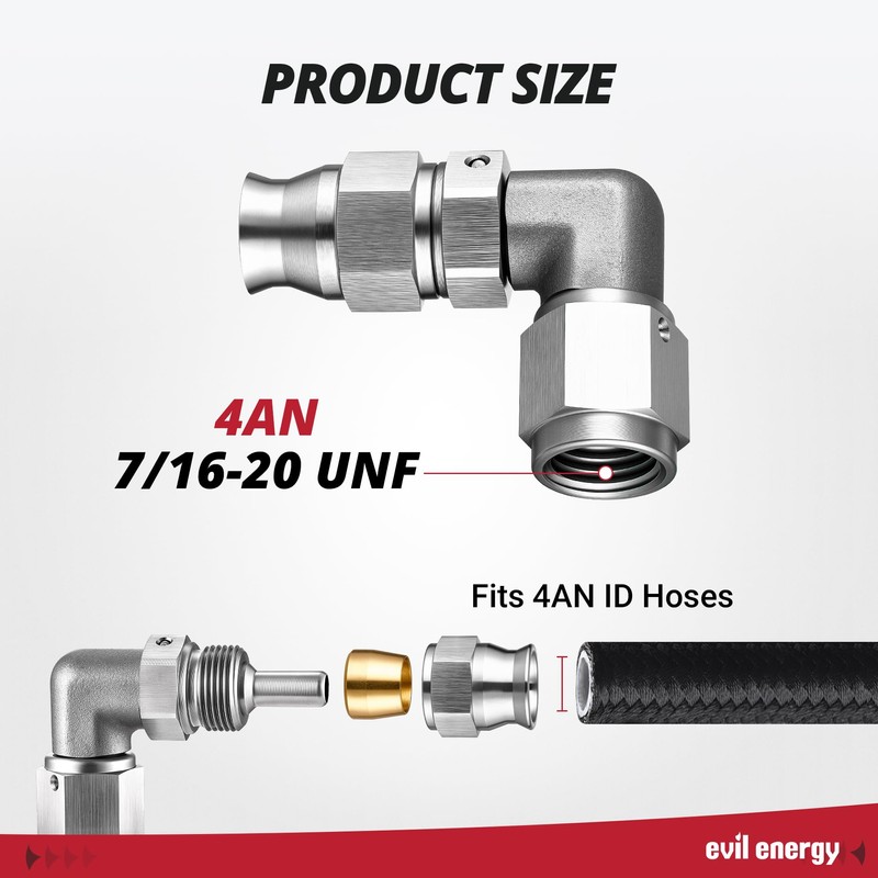 EVIL ENERGY Stainless Steel 4AN PTFE Hose End Fitting, 4AN