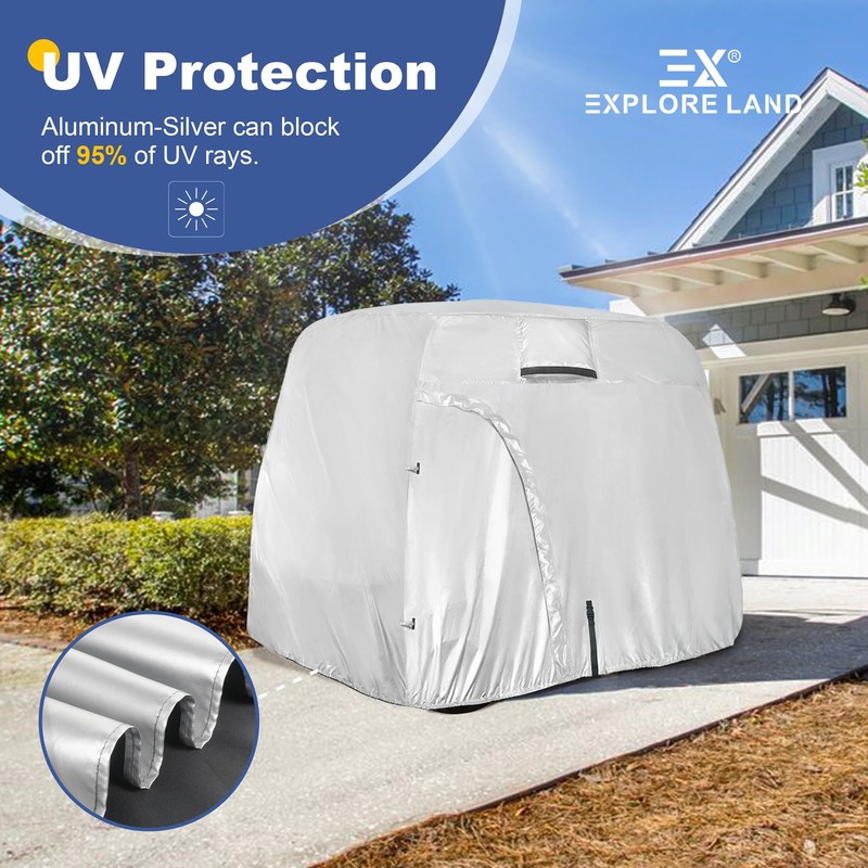 Explore Land 600D Waterproof Golf Cart Cover Universal Fits for