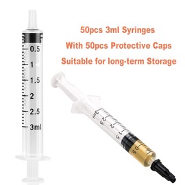 50 Pack 3ml Plastic Syringes with Caps for Science Labs, Liquid Measuring, Watering, Refilling, Oral,Pet