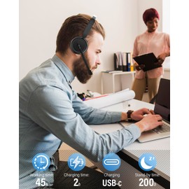 SANOTO Wireless Earphones with Mic, Bluetooth Headset with AI Noise Cancelling Headphone Technology, 40 Hours Talk Time with Single/Dual Ears, for Office/Home/Meeting