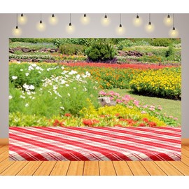 Loccor 5x4ft Fabric Outdoor Picnic Backdrop Garden Red Picnic Blanket Picnic Birthday Background Tropical Floral Garden Wallpaper Kids Adults Outdoor BBQ Photo Studio Props