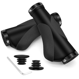 REETEE Bicycle Handlebar Grips Aluminium Screw Double Lock Bike Grips, Ergonomic Non-Slip Rubber Mountain Bike Handlebar Grips 22.2 mm Universal MTB Grips for Scooters/BMX (Black (130mm+130mm))