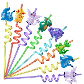 FZR Legend 24 Dragon Party Favors Straws, Dragon Silly Straws Party Favor Goodie Bags for kids Birthday Decorations Supplies