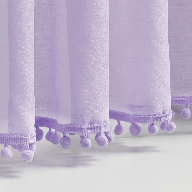 Treatmentex Pom-Pom Sheer Curtains for Kid's Room, 63" Linen Textured