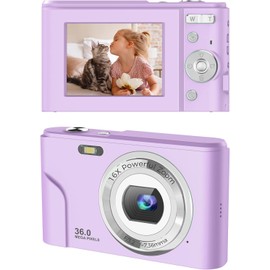 FamBrow Digital Camera, FHD 1080P 36MP Vlogging Camera Portable Mini Camera Compact Camera for Kids, Photography Beginners,Teens-Violets