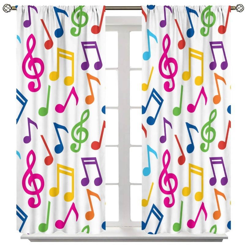 Music Curtains,Colorful Music Equalizer Note Pattern Polyester Fabric Window Treatments