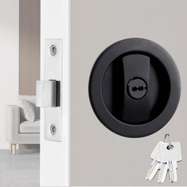QIUZSE Juego de Cerraduras para Puertas Corredizas de Invisible, Manija Empotrada Invisible. Hardware de Cerradura de Puerta de Bolsillo de Invisible, para Baño,Balcón,Puertas,Interior Etc. (Redondo)