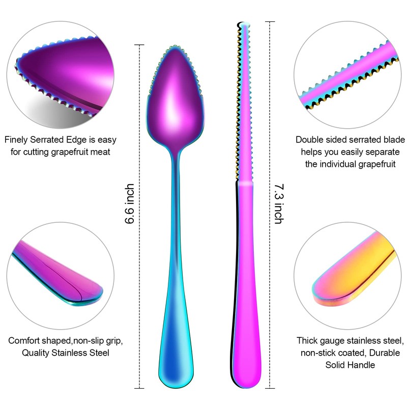 Grapefruit Spoons & Knife Set, Stainless Steel Utensils With Serrated