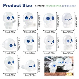 Bogoro Pack of 20 Forest Spirits Luminous, Forest Spirits Princess Mononoke, Kodama Figures, Tree Ghosts, Kodama Mononoke, Tree Elves, Luminous, Miniature Forest Ghost Figures (Blue + Green)