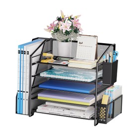 Simple Trending Organizadores y accesorios de escritorio, organizador de archivos de escritorio de 5 niveles, organizador de bandeja de papel con sopo