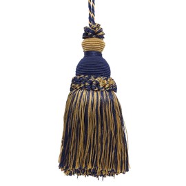 DÉCOPRO Beautiful Hand-Crafted 5" (12.5cm) Key Tassel 3 1/2" (8.5cm) Loop (Style# IKTJ) Nautical Gold Multicolor #1152 (Light Gold Yellow Gold Navy Blue) Individually Sold