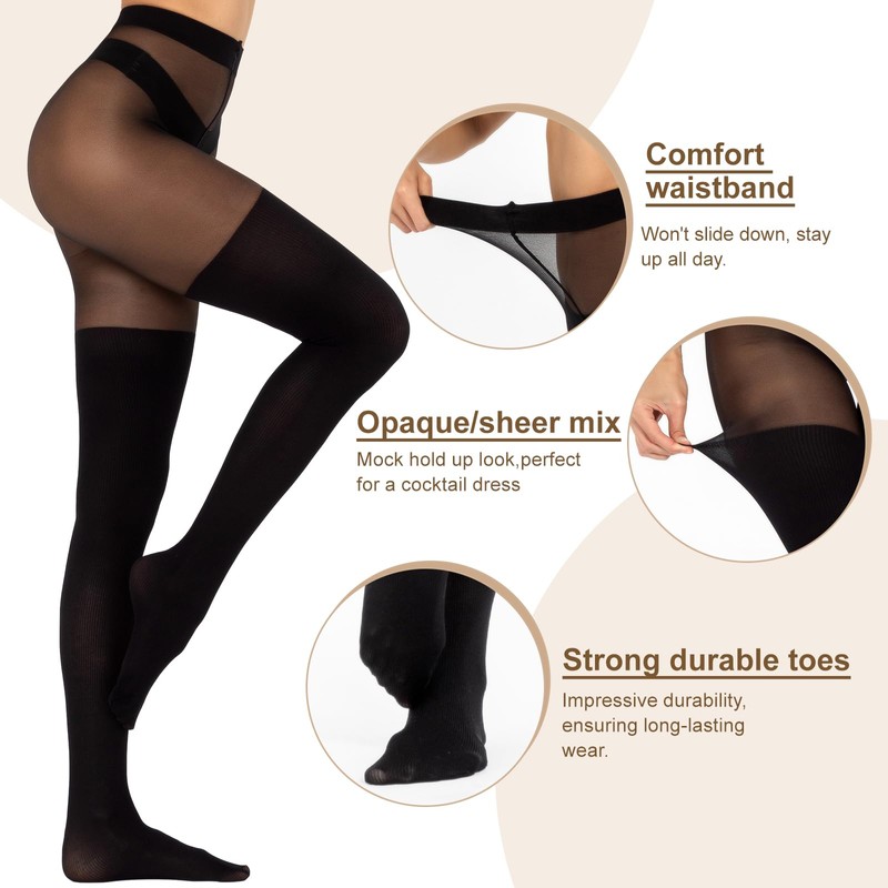 MANZI Mock Thigh High Look Tights Suspender Plain Curves Hold