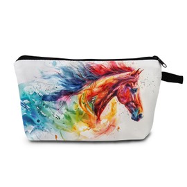 MoCaliduccious Watercolor Horse Print Women's Makeup Bag Daily Commute Cosmetics Storage Pouch Beach Travel Fashion Toothbrush Bag