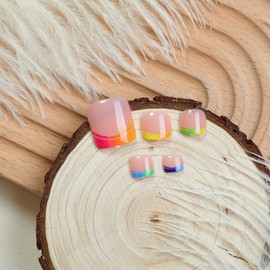 24 Pcs Press On Toenails Short,LINMEIZAI Summer Pink Toe Nails Press Ons for Women Press On Toe Nail Tip with Tool Fake Nails Full Cover Cute False Toenails with Colorful French Glossy Design