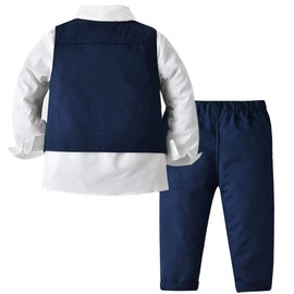 ARTMINE - Ropa para niños pequeños, trajes de boda para caballeros, camisa de vestir formal, pajarita, chaleco, pantalones, Un zafiro, 5-6 Años