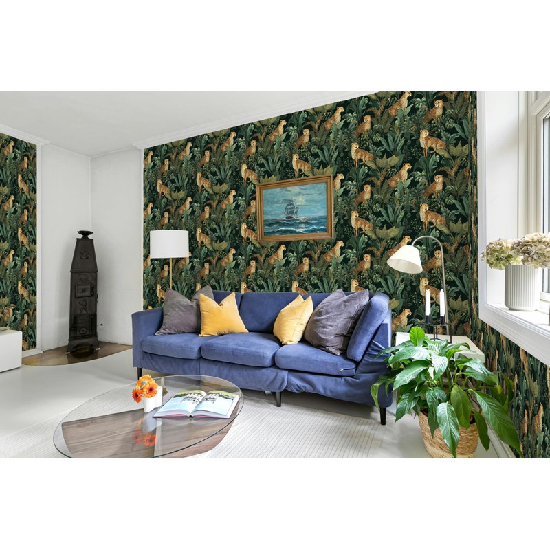 Dark Tropical Cheetah Jungle Peel and Stick Wallpaper, Self Adhesive
