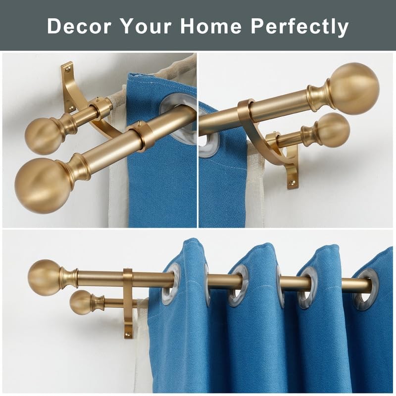 Hosmile Double Curtain Rods 72-144 Inches, Warm Gold Double Window