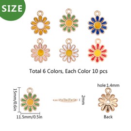 SUNNYCLUE 6 Colors 60 Pieces Charm Flower Alloy Pendant Daisy Flower Shaped Necklace Flower Piercing Petal Earrings Japanese Style Enamel Key Chain Choker Bracelet Charm Pendant Accessory Parts Basic