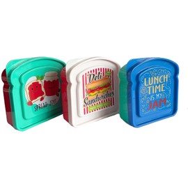 Bexter Set of 3 Toast Shaped Sandwich Boxes Food Storage Sandwich Containers, 2 cups / 16 oz / (Pack of 3)