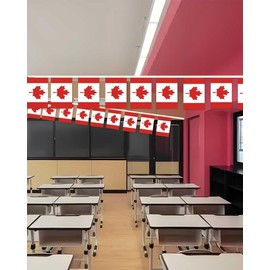 10 Meters Canada Miniature String Pennant Flag,30 PCS Canadian Small Bunting Banners, 32 FT Decorations For Outdoor Indoor House Home Office Meeting Party