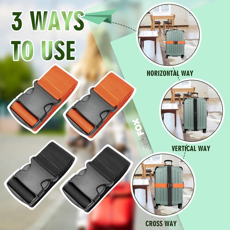 Milifox Luggage Straps for Suitcases, 76" Suitcase Strap, 4 Pack