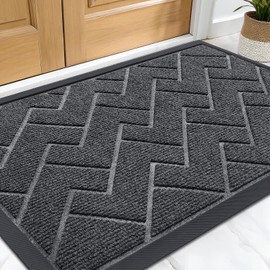 OLANLY Front Door Mat Indoor Outdoor Entrance, Waterproof All-Season, All-Weather Welcome Doormat, Sturdy Natural Rubber, Low Profile, Easy Clean Patio Porch Entryway Outside Floor Mat, 47x32, Grey